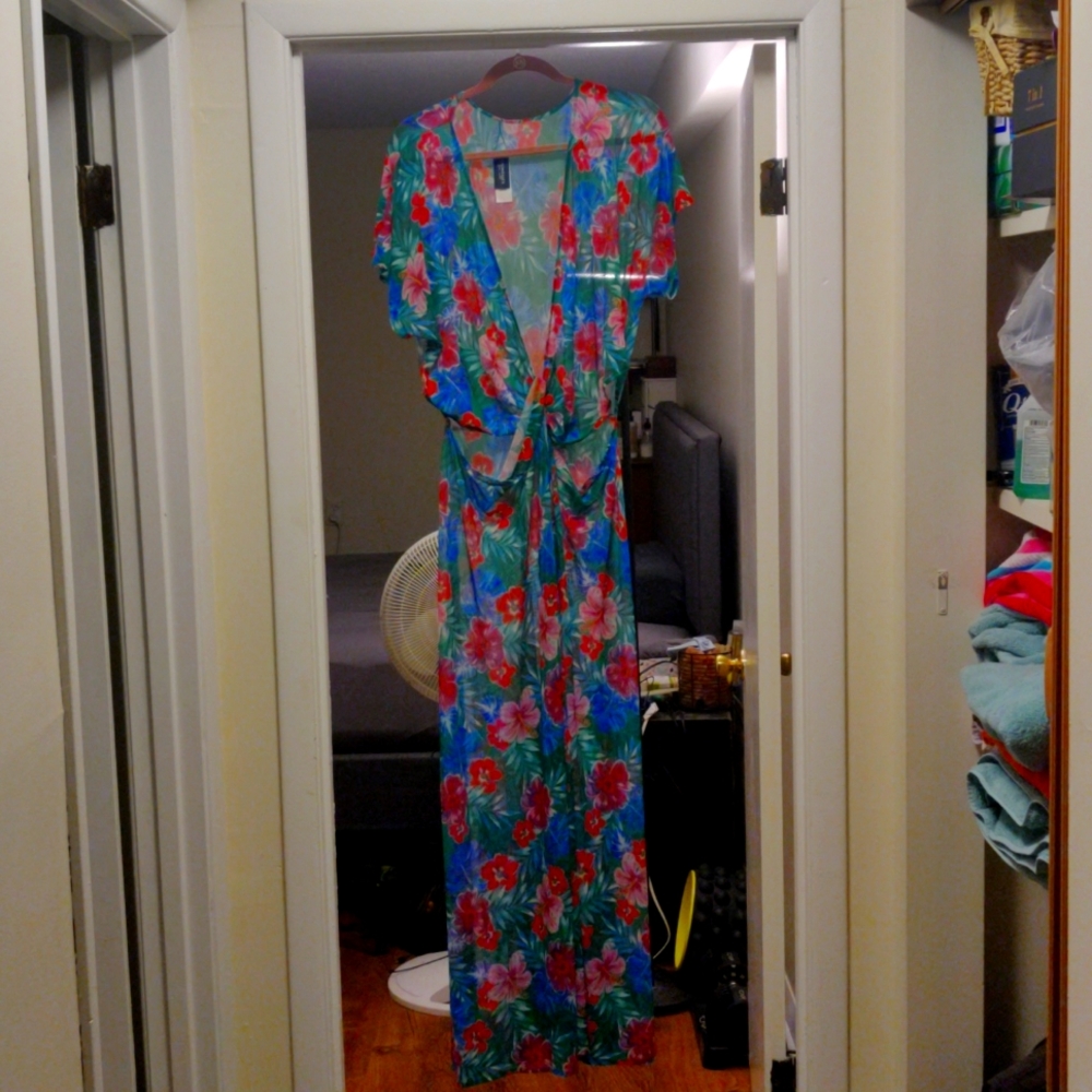 Mesh swimsuit cover-up dress with hibiscus flowers size 22-24